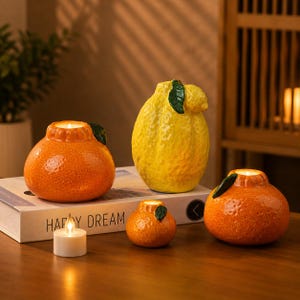 Fruit Ceramic Vase - Orange and Lemon Shaped Flower Pot, Desktop Table Decor Crafts