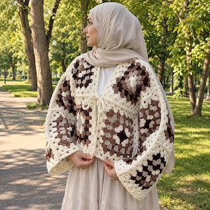 Granny Square Cardigan Crochet Pattern, Oversized Chunky Cardigan PDF, Tie Front Crochet Jacket, Boho Patchwork Sweater XS-5XL