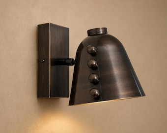 Blackened Brass Wall Sconce, Industrial Cone Shade Lamp, Vintage Mid Century Wall Light, Bedroom Bedside and Hallway Sconce