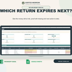 Return and Refund Tracker Spreadsheet for Deadlines, Parcel Proof and Missing Money