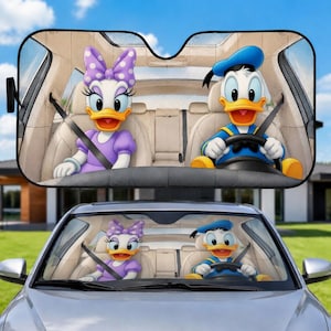 Pare-soleil de voiture amusant Donald Duck, pare-soleil de pare-brise Grumpy Duck, protection de vitre avant de voiture style dessin animé classique, cadeau décoratif pour les fans de Disney