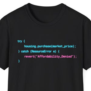 JavaScript Housing Loop T-Shirt, Economics Programmer Streetwear, Affordability Exception Coding Tee, Tech Software Engineer Boxy Top