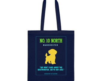 Larry en Axel draagtas | Londen en Manchester | Britse politieke satire canvas tas | Grappig huisdiercadeau zwarte/marineblauwe katoenen schoudertas.