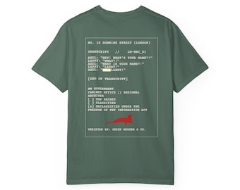T-shirt met Larry de Kat, afbeelding van nummer 10 Downing Street, een gedeklasseerd Brits overheidsdocument, Comfort Colors 1717 Retro Heavyweight Garment-Dyed.