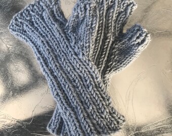 Hand knit grey fingerless gloves