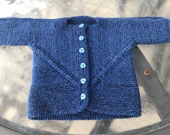 Hand knit baby girl or boy's dark blue jacket