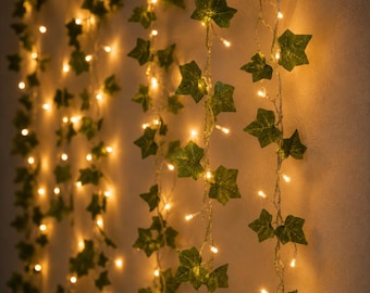 Ivy Leaf Fairy Lights – LED Green Vine Garland, Boho Bedroom Wall Decor