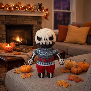 Bonita Skeleton Amigurumi Knit Pattern PDF, Seamless In The Round Halloween Toy, Integrated I-Cord Bone Knitting Instructions