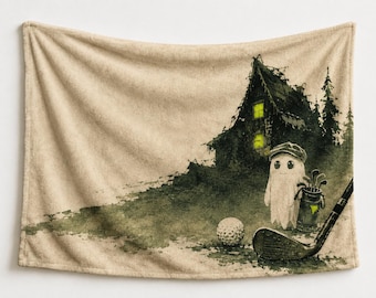 Gepersonaliseerde fotodeken, flanellen plaid met aquareltekening, golfspookdeken, Halloweencadeau voor golfers, deken met gepersonaliseerde foto