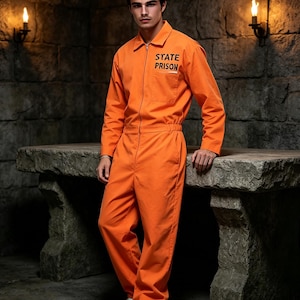 Disfraz de prisionero naranja, traje de recluso para Halloween, uniforme de cosplay de convicto, traje de actuación para juegos de rol para hombres y mujeres