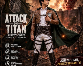 Attack on Titan Cosplay | Survey Corps Costume Set - Handmade Anime Uniform • Faux Leather Harness Outfit for Halloween & Comic Con