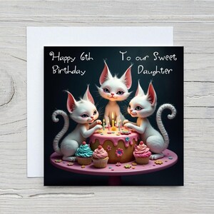 Joyeux 6e anniversaire - À notre douce fille - Carte de voeux de chats mignons - Riche photo satiné