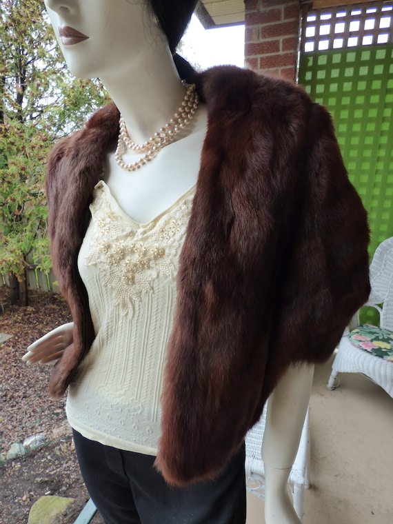 Vintage Mahogany brown rabbit fur stole wrap - We… - image 2