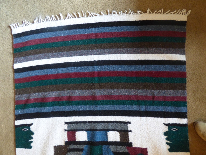 Vintage Mexican Woven Blanket Throw Rug Tapestry Mayan Etsy
