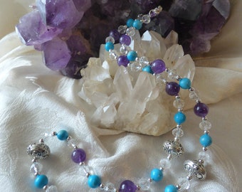 Amethyst, turquoise and  Crystal Necklace 25.5"