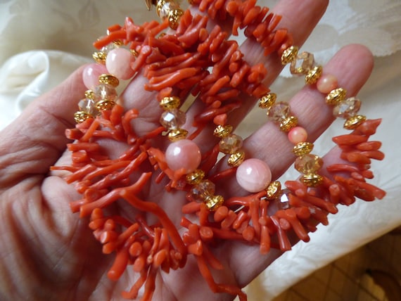 Red Branch Coral and Faceted Crystal Necklace -  Canada