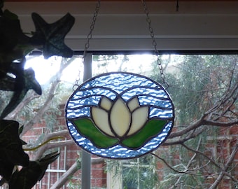 stained glass suncatcher - water lily stained glass - 6.5"