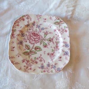 Ensemble de 2 assiettes à déjeuner carrées Johnson Bros Rose Chintz