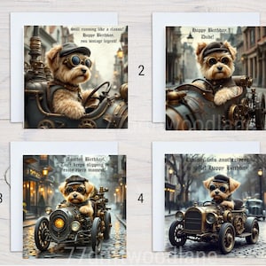 Style vintage, cartes d'anniversaire de voiture Steampunk Shorkie Poo Dog - Riche photo satiné - 4 modèles