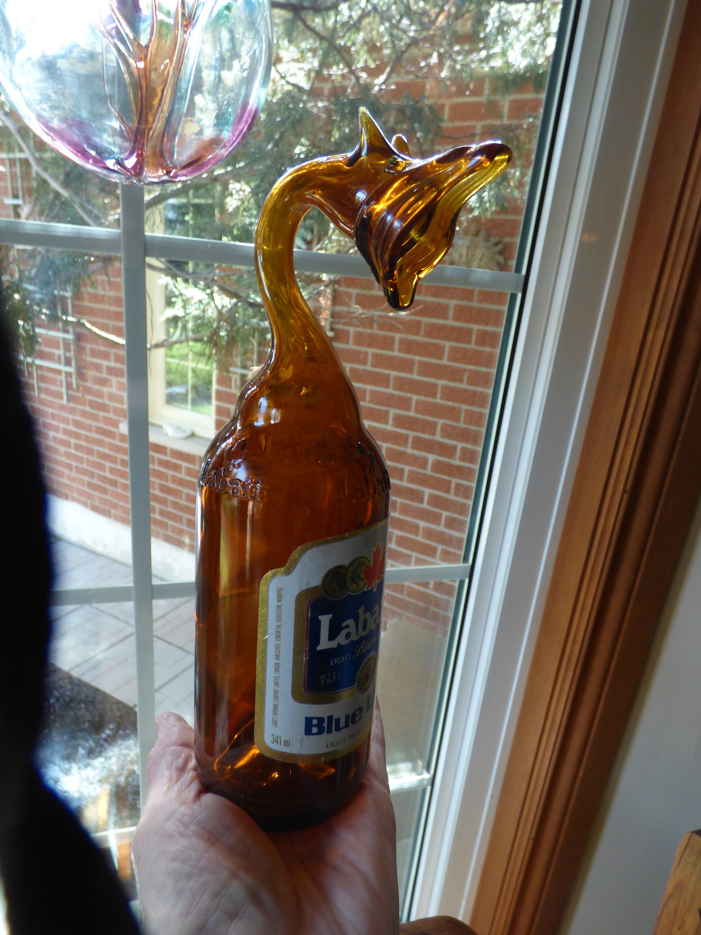 Vintage Glass Art: Labatt's Beer Bottle Dragon Head by Charles