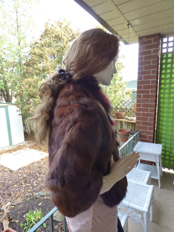 Vintage Mahogany brown rabbit fur stole wrap - We… - image 6