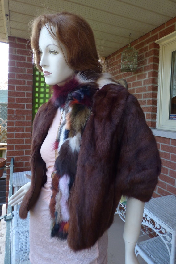 Vintage Mahogany brown rabbit fur stole wrap - We… - image 1