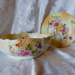 Art nouveau - Charles Ford- Swan China -1874-1904- floral cabinet plate +  Bowl by Wiltshaw. & Robinson. Carlton Ware - Vellum Blush