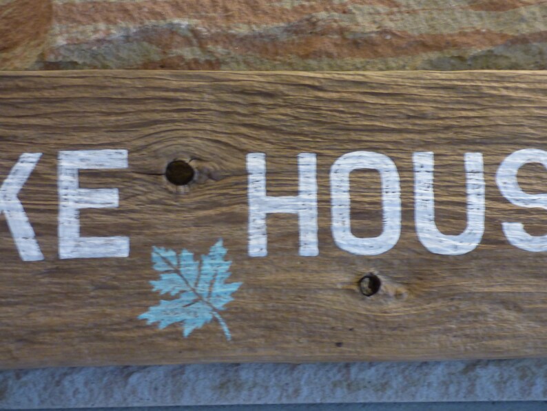 hand painted on weathered driftwood plank LAKE HOUSE Rustic cabin wall decor Driftwood Sign 22 long