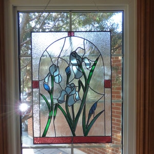 Lead Came stained Glass Panel - suncatcher - Stained glass iris flowers window - 24" x 17"