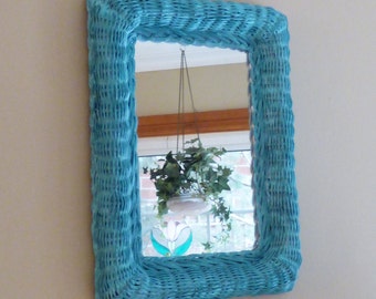re purposed vintage wicker mirror - marbled turquoise