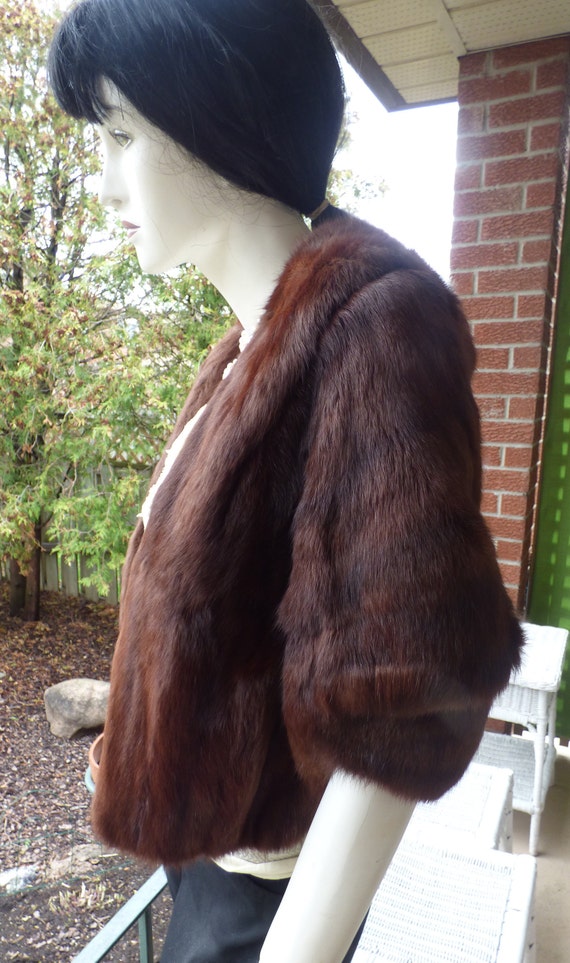 Vintage Mahogany brown rabbit fur stole wrap - We… - image 4