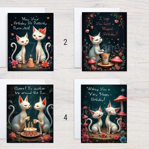 Cartes d'anniversaire de voeux de chat blanc fantaisistes - Riche photo satiné - Cartes pour amoureux des chats