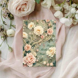 Cartes de voeux de style Art nouveau pour elle - Roses élégantes - 3 styles - Joyeux anniversaire maman - Cartes Je t'aime