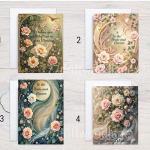 Cartes de mariage - Style Art nouveau - Finition satinée de qualité photo - 4 modèles - Roses - 5 x 7"