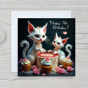 Joyeux 7e anniversaire - Carte de voeux de chats mignons - Riche photo satiné