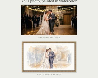 Custom Wedding Portrait From Photo, Framed Watercolor Painting of Bride and Groom, 1st Anniversary Paper Gift for Wife, Wedding Keepsake
