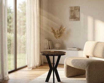 Artisan Epoxy Side Table with Embedded Coffee Beans | Coffee Bar Statement Furniture