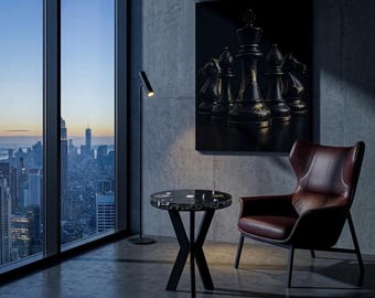 Executive Epoxy Side Table | Embedded Chess Piece Accent Desk, Office End Table
