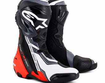 Alpinestars Supertech R Motorrad-Rennstiefel Weiß Schwarz | Sportliche Leder-Motorradstiefel