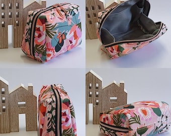 Floral Print Makeup Pouch, Double Zipper Pull Pouch, Cosmetic Pouch, Bag Organizer, Toiletry Pouch, Travel Pouch, Pink Floral