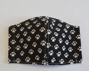 Paw Prints Fabric Mask, Mask for Dog Lover, Washable Mask with Nose Wire, Reusable Mask, Mask for Cat Lover, Mask for Adult, Cotton Mask