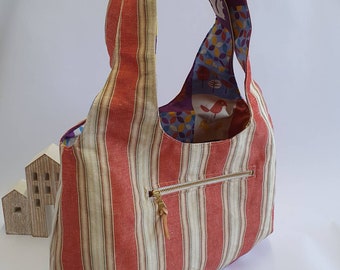Reversivle Tote Bag, Shoulder Bag, Tote Bag with Zipper Pocket, Rabbit Pattern Fabric,