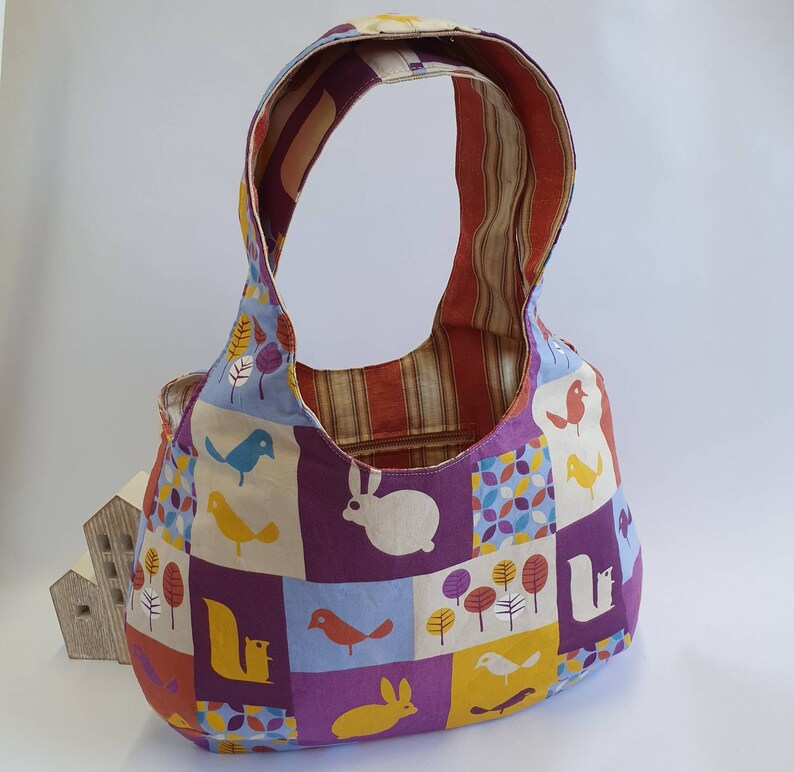 Reversivle Tote Bag, Shoulder Bag, Tote Bag with Zipper Pocket, Rabbit Pattern Fabric, image 4
