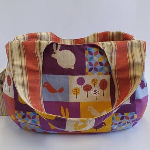 Reversivle Tote Bag, Shoulder Bag, Tote Bag with Zipper Pocket, Rabbit Pattern Fabric, image 5