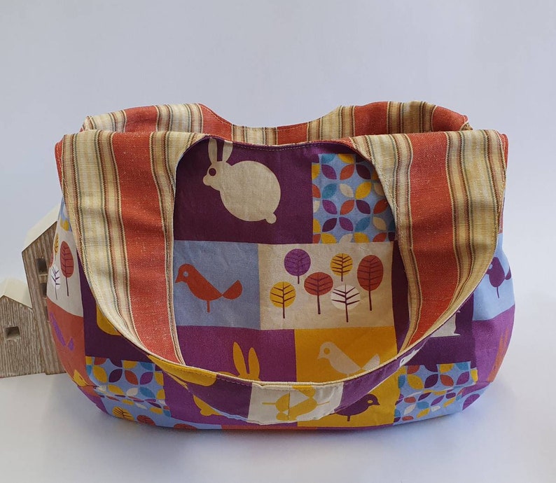 Reversivle Tote Bag, Shoulder Bag, Tote Bag with Zipper Pocket, Rabbit Pattern Fabric, image 5