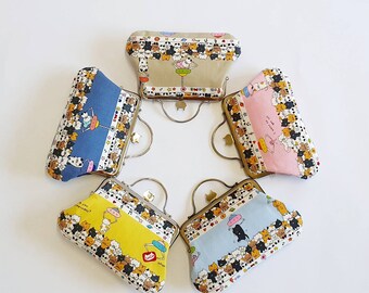 Double Frame Purse, Kiss Lock Clasp Purse, Double Frame Purse with Card Pockets, Purse for Cat Lover, Cat Print Purse, Cat Face Frame