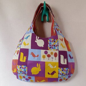 Reversivle Tote Bag, Shoulder Bag, Tote Bag with Zipper Pocket, Rabbit Pattern Fabric, image 2