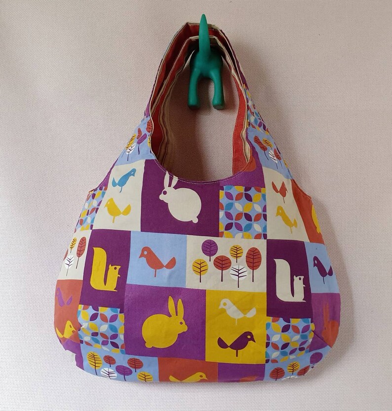 Reversivle Tote Bag, Shoulder Bag, Tote Bag with Zipper Pocket, Rabbit Pattern Fabric, image 2