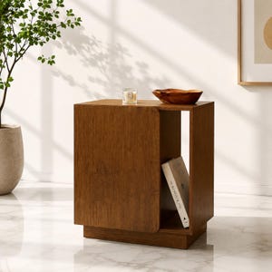 Table de chevet en noyer avec station de recharge, table de nuit moderne, meuble de rangement et étagère ouverte