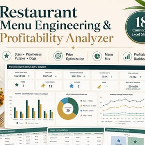Restaurant Menu Engineering Excel Spreadsheet | Profitability Analyzer (Digital Download)